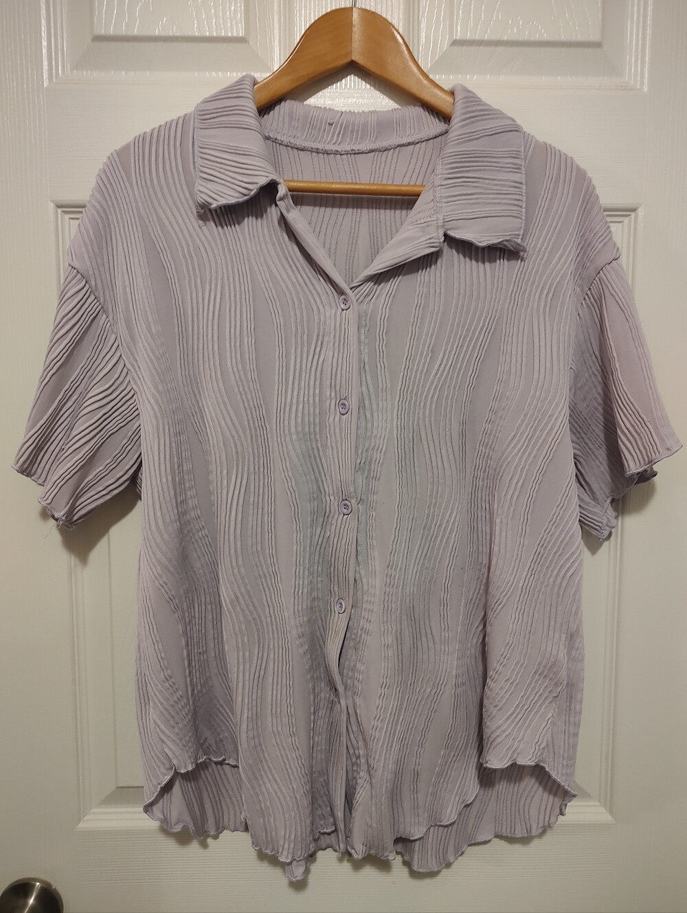 SHEIN Light Lavender Textured Button-Down Shirt